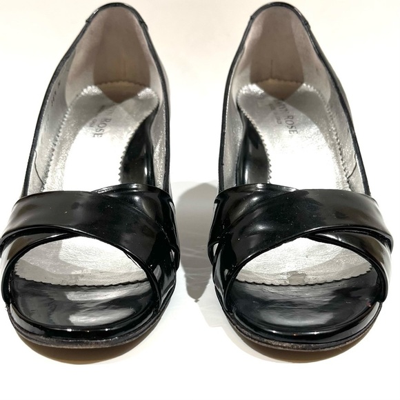 Taryn Rose Black Patent Open Toe Block Heels 36.5 - Picture 3 of 13